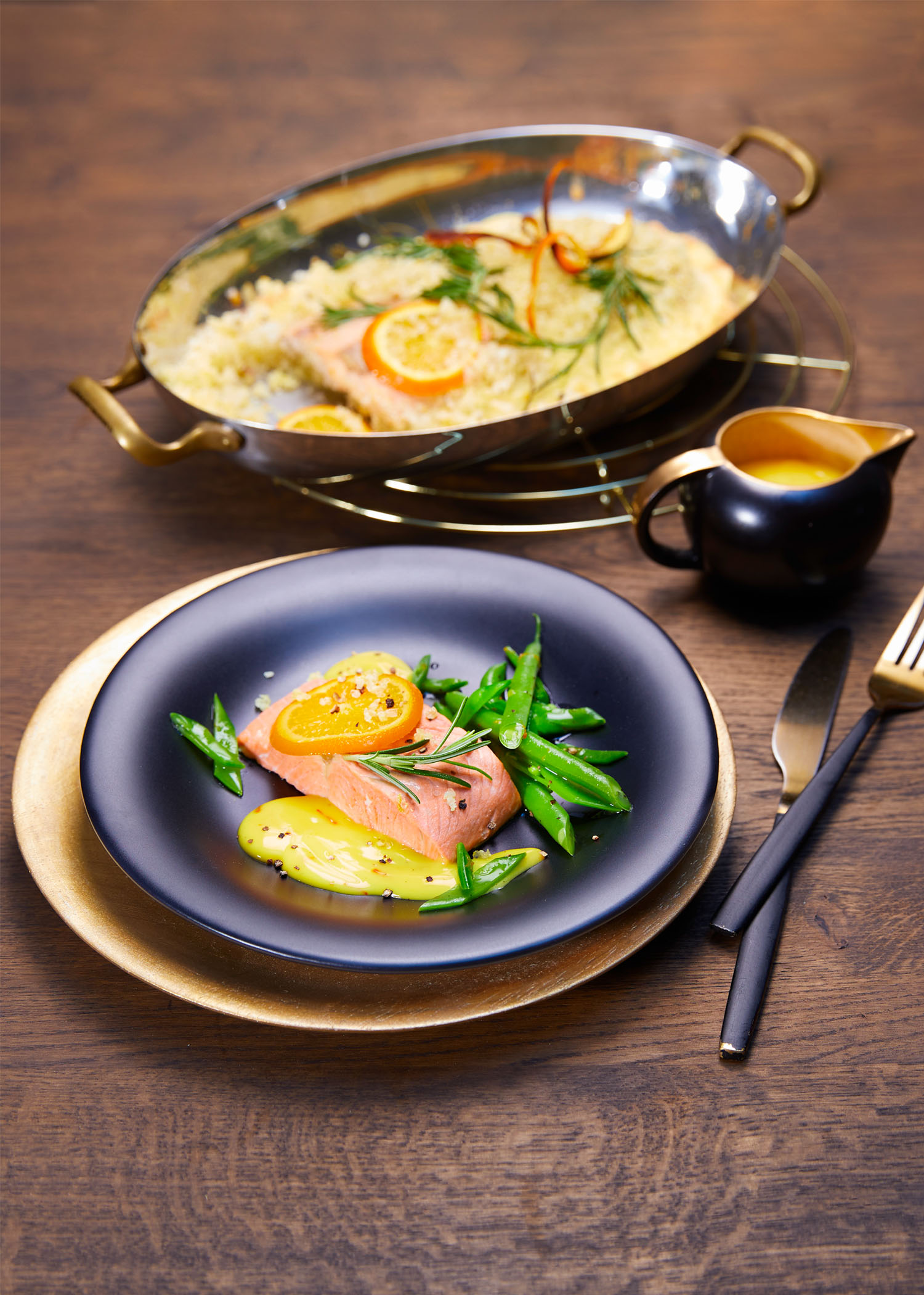 Saumon rose d'Alaska en croûte de sel à l’orange